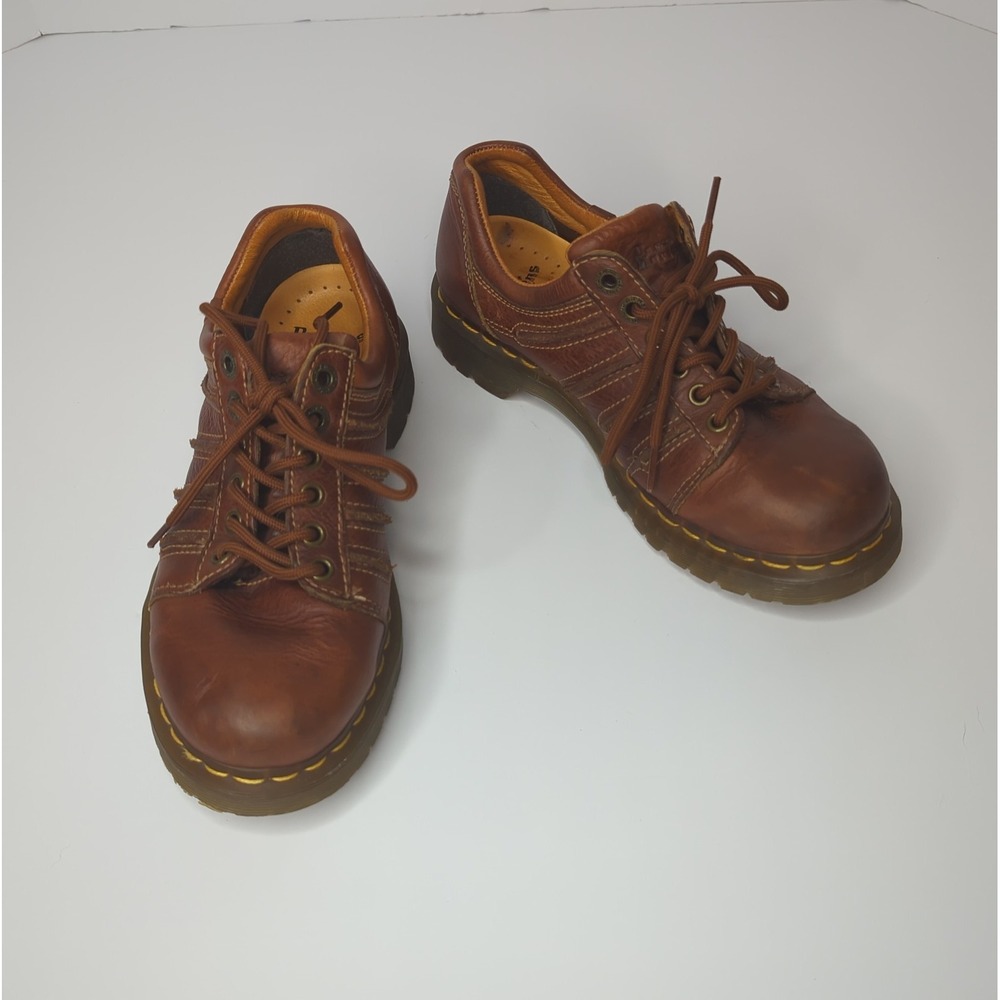Vtg Dr Martens 12037 Brown Leather Chunky 90s Grunge Platform Shoes Sz 8 Oxfords
